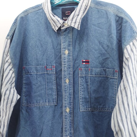 vintage bugle boy denim chambray button down shirt size large - Picture 4 of 10